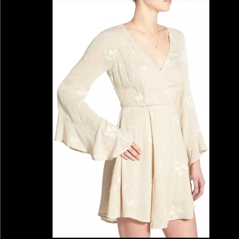 Free People Cream V-Neck Bell Sleeve Mini Dress